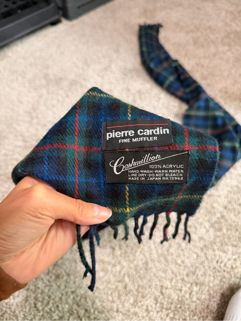 Pierre Cardin Green and Blue Tartan Scarf